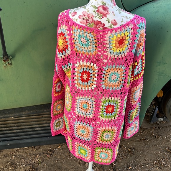 Fuchsia Handmade( not by me) Granny Square Crochet Cardigan - Picture 8 of 16